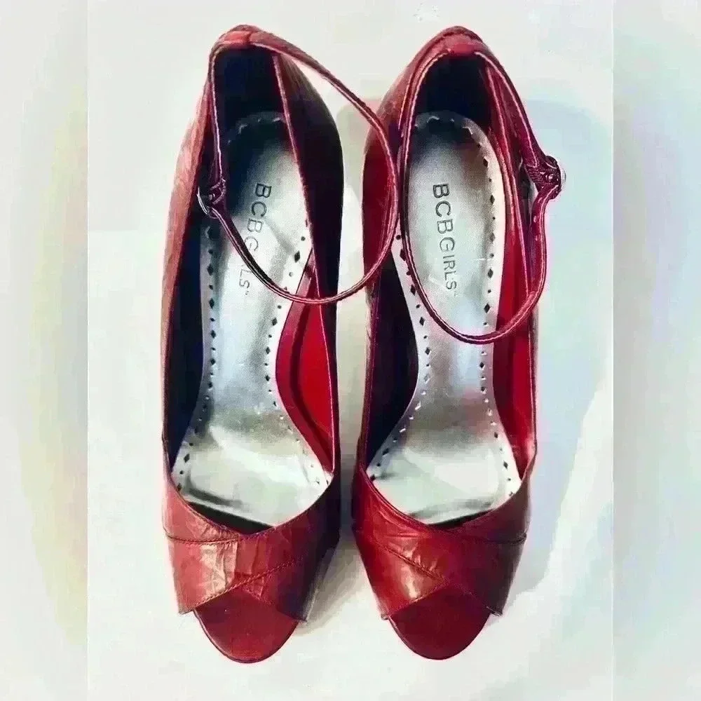 BCBGirls Ruby Red Rugged Patent Leather with Ombré Heels. Women’s Size 10